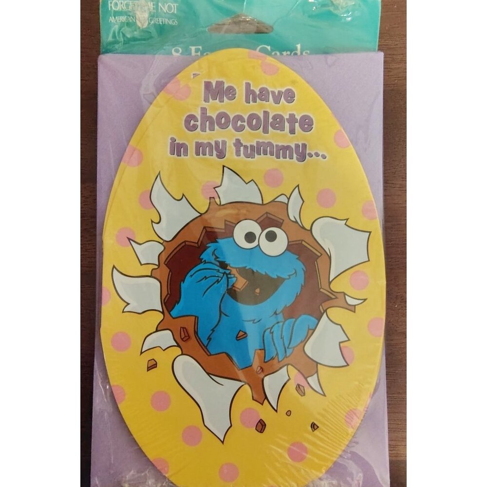 Vintage NOS 8 Forget Me Not Cookie Monster Easter Egg Greeting Cards, Envelopes